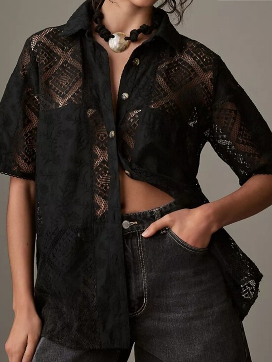 FARM Rio Tops - Farm Rio Lace Button Front Blouse
